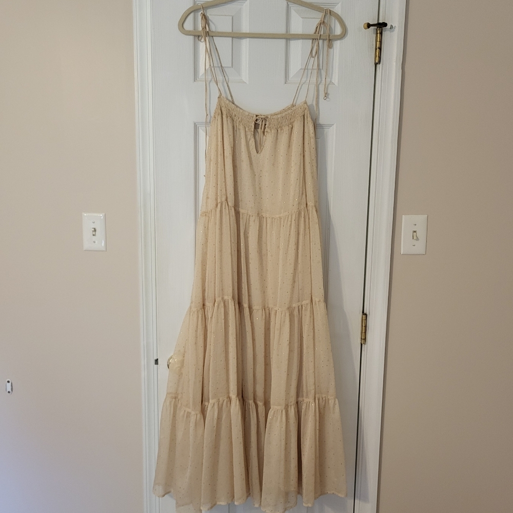Storia Tan and Cream Tiered Ruffled Sundress